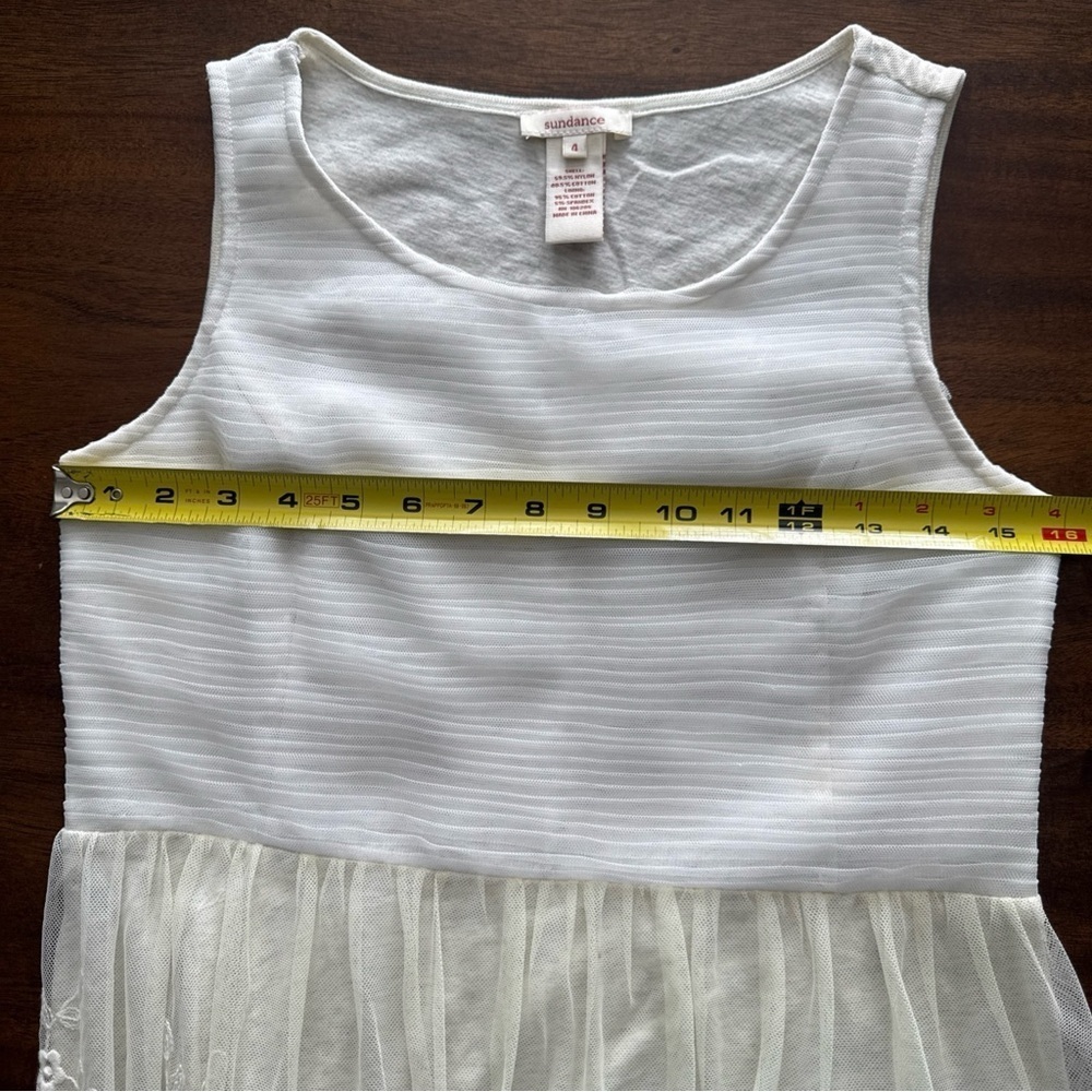 Sundance Ivory Off White Sleeveless Pleated Mesh Embroidered Lace Dress 4 - Picture 10 of 11
